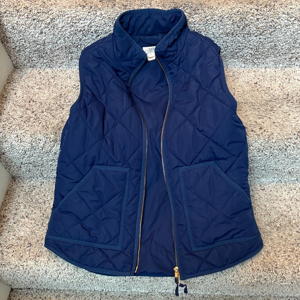 J. Crew Navy Quilted Vest with Gold Zipper